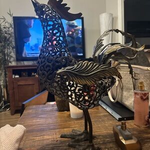 Vintage Handmade Rare Large Tin Metal Cast Iron Rooster 16.5” Tall